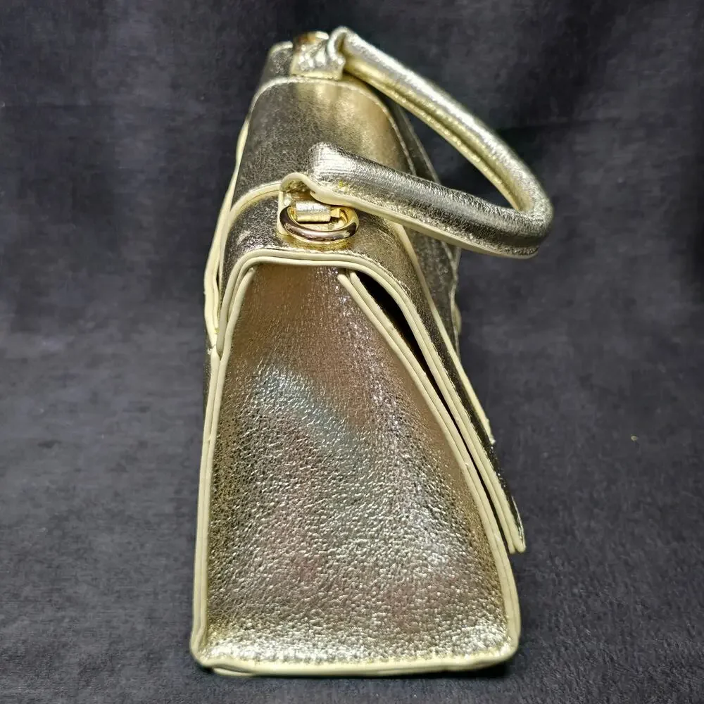 Gold Faux Leather Crossbody & Hand Held Purse Multi Wear Clutch